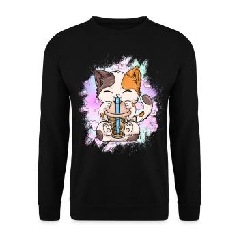 Bubble Tea Boba BubbleTea Kawaii Japan Tea Kpop - Unisex Pullover - Schwarz - Vorne - Alina (178cm) & Michal (187cm)