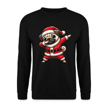 Weihnachten Mops Weihnachtsmann Lustiger Mops - Unisex Pullover - Schwarz - Vorne - Alina (178cm) & Michal (187cm)