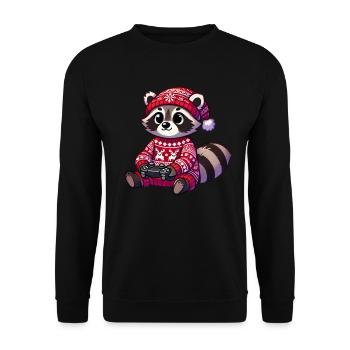 Weihnachten Gamer Waschbär Videospiele Gaming - Unisex Pullover - Schwarz - Vorne - Alina (178cm) & Michal (187cm)