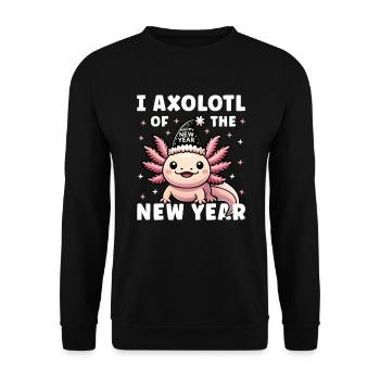 Neujahr 2025 Axolotl Lustiger Silvesterabend - Unisex Pullover - Schwarz - Vorne - Alina (178cm) & Michal (187cm)