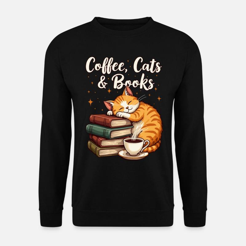 Kaffee, Katze, Buch, & Lesen, Kaffeeliebhaber - Unisex Pullover - Schwarz