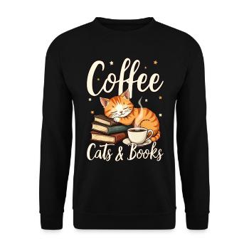 Kaffee, Katze, Buch, & Lesen, Kaffeeliebhaber - Unisex Pullover - Schwarz - Vorne - Alina (178cm) & Michal (187cm)