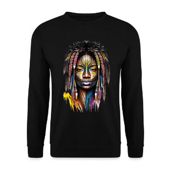 African woman with face paint and feathers - Unisex Sweatshirt - black - Front - Alina (178cm) & Michal (187cm)