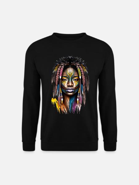 Femme africaine avec maquillage et plumes - Sweat-shirt Unisexe - noir