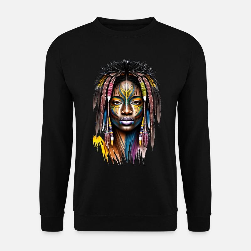 Afrikanische Frau mit Gesichtsbemalung und Federn - Unisex Pullover - Schwarz