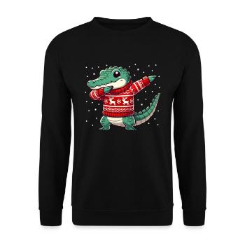 Weihnachten Krokodil Lustig Krokodil Hässlich - Unisex Pullover - Schwarz - Vorne - Alina (178cm) & Michal (187cm)