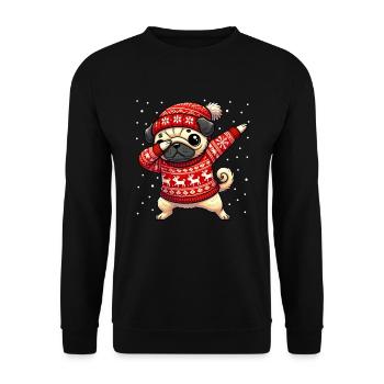 Weihnachten Mops Hund Hässliche Weihnachten - Unisex Pullover - Schwarz - Vorne - Alina (178cm) & Michal (187cm)