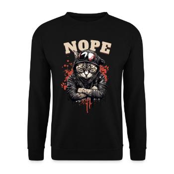Angry Cat - NOPE! - Unisex Sweatshirt - black - Front - Alina (178cm) & Michal (187cm)
