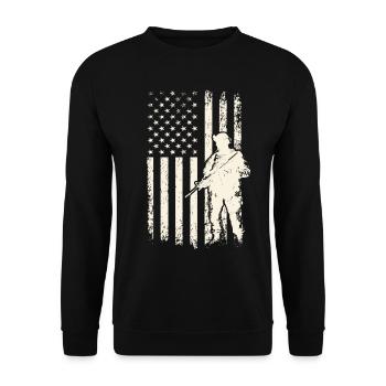Soldat et drapeau des États-Unis – Journée des anciens combattants et 4 juillet - Sweat-shirt Unisexe - noir - Devant - Alina (178cm) & Michal (187cm)
