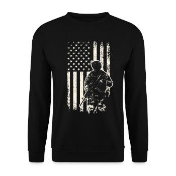 Soldat et drapeau des États-Unis – Journée des anciens combattants du 4 juillet - Sweat-shirt Unisexe - noir - Devant - Alina (178cm) & Michal (187cm)