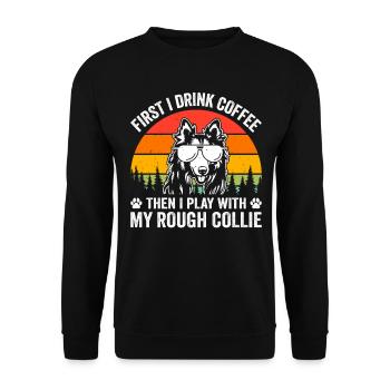 D’abord je bois du café puis je joue avec mon col rugueux - Sweat-shirt Unisexe - noir - Devant - Alina (178cm) & Michal (187cm)