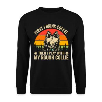 D’abord je bois du café puis je joue avec mon col rugueux - Sweat-shirt Unisexe - noir - Devant - Alina (178cm) & Michal (187cm)