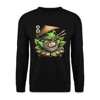 Frosch, Ramen, Japanische Nudeln, Lustiges Kawaii - Unisex Pullover - Schwarz - Vorne - Alina (178cm) & Michal (187cm)