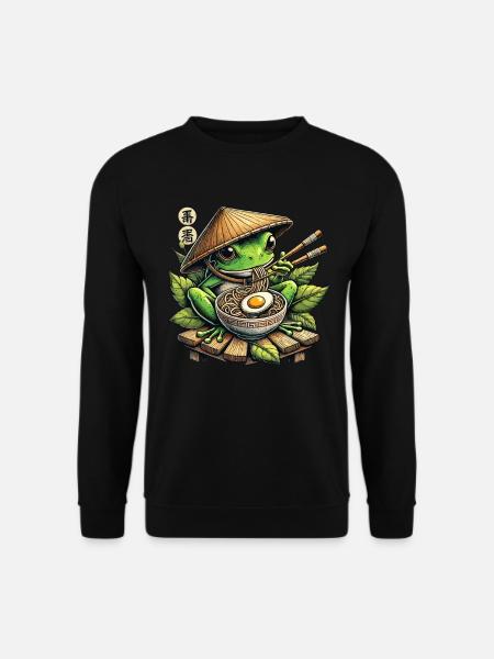 Frosch, Ramen, Japanische Nudeln, Lustiges Kawaii - Unisex Pullover - Schwarz