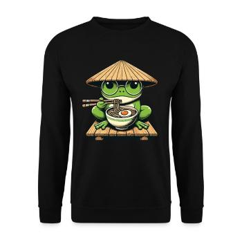 Frosch, Ramen, Japanische Nudeln, Lustiges Kawaii - Unisex Pullover - Schwarz - Vorne - Alina (178cm) & Michal (187cm)