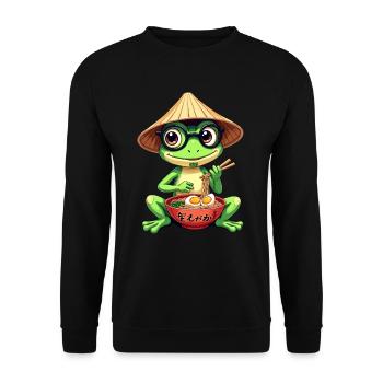 Frosch, Ramen, Japanische Nudeln, Lustiges Kawaii - Unisex Pullover - Schwarz - Vorne - Alina (178cm) & Michal (187cm)