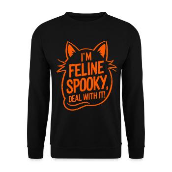 I’m Feline Spooky Katzen Halloween Spruch - Unisex Pullover - Schwarz - Vorne - Alina (178cm) & Michal (187cm)
