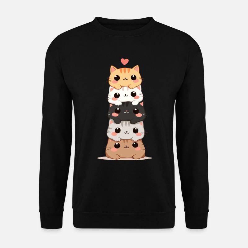 Katze & Kätzchen, niedliche Katzen, Katzenstapel - Unisex Pullover - Schwarz