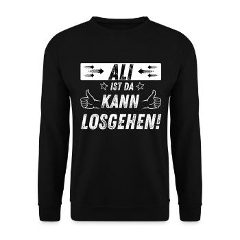 Ali Ist Da Kann Losgehen Daumen Hoch Männer - Unisex Pullover - Schwarz - Vorne - Alina (178cm) & Michal (187cm)