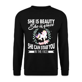 Unicorn She Is Beauty She Can Stab You - Unisex Sweatshirt - black - Front - Alina (178cm) & Michal (187cm)