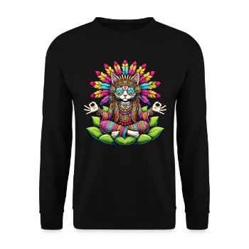 Hippie Katze 70er Jahre 1970er 60er Jahre Party - Unisex Pullover - Schwarz - Vorne - Alina (178cm) & Michal (187cm)