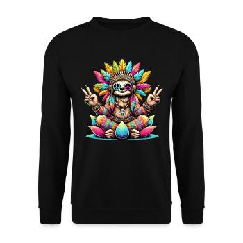 Hippie Sloth 70s 1970s 60s Party - Unisex Sweatshirt - black - Front - Alina (178cm) & Michal (187cm)