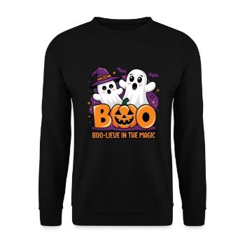 Cute Ghost Halloween Outfit Women - Unisex Sweatshirt - black - Front - Alina (178cm) & Michal (187cm)