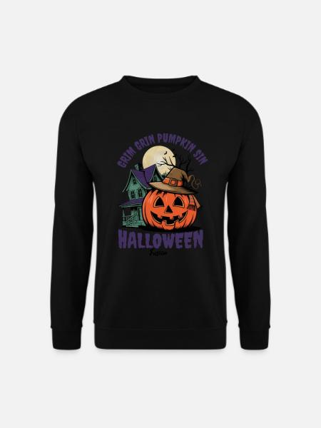 Grinsender Kürbis Halloween Outfit Damen - Unisex Pullover - Schwarz