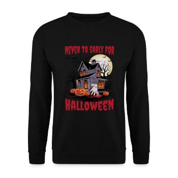 Gruseliges Spukhaus Halloween Outfit Damen - Unisex Pullover - Schwarz - Vorne - Alina (178cm) & Michal (187cm)