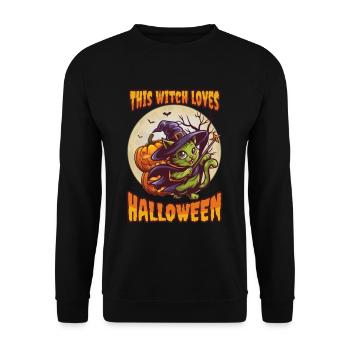 Cute Witch Cat Halloween Outfit Women - Unisex Sweatshirt - black - Front - Alina (178cm) & Michal (187cm)