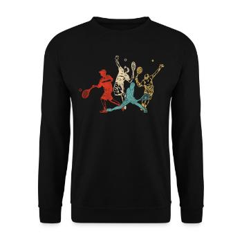 Funny Tennis Player Racket Retro - Unisex Pullover - Schwarz - Vorne - Alina (178cm) & Michal (187cm)