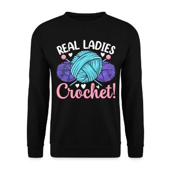 Real ladies crochet - Crocheter Crochet Girls - Unisex Pullover - Schwarz - Vorne - Alina (178cm) & Michal (187cm)