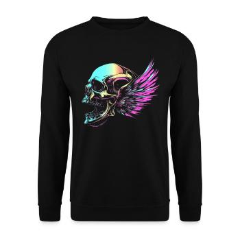 Skull with wings for bikers – colorful retro look - Unisex Sweatshirt - black - Front - Alina (178cm) & Michal (187cm)