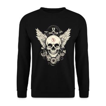 Skull with wings for bikers – mechanical look - Unisex Sweatshirt - black - Front - Alina (178cm) & Michal (187cm)