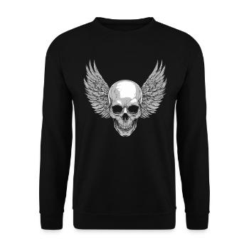 Totenkopf mit Flügel für Biker – Detailreich - Unisex Pullover - Schwarz - Vorne - Alina (178cm) & Michal (187cm)