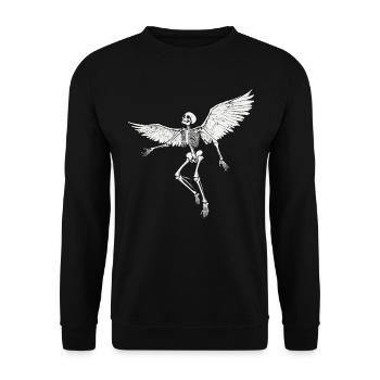 Skelett mit Flügel für Biker – Extravagant - Unisex Pullover - Schwarz - Vorne - Alina (178cm) & Michal (187cm)