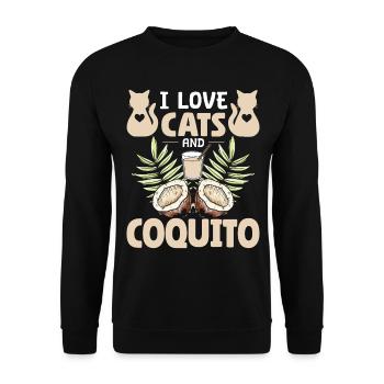 Ich liebe Katzen und Coquito – Tierliebe & Genuss - Unisex Pullover - Schwarz - Vorne - Alina (178cm) & Michal (187cm)