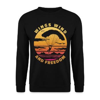 Wings, Wind and Freedom - Flieger Spruch - Unisex Pullover - Schwarz - Vorne - Alina (178cm) & Michal (187cm)