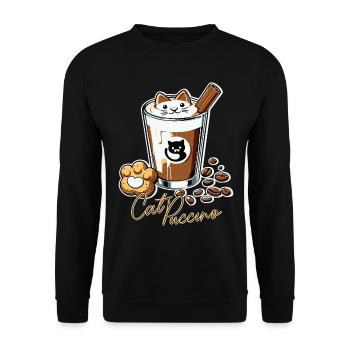 Catpuccino - Kaffee Liebhaber Outfit für Herbst - Unisex Pullover - Schwarz - Vorne - Alina (178cm) & Michal (187cm)