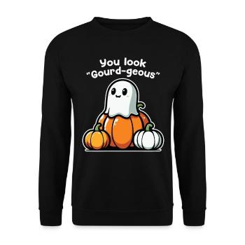Du Siehst Kürbis-geous Aus - Halloween Outfit - Unisex Pullover - Schwarz - Vorne - Alina (178cm) & Michal (187cm)