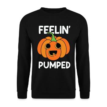 Voll Kürbis-Energie - Lustiges Herbst Outfit - Unisex Pullover - Schwarz - Vorne - Alina (178cm) & Michal (187cm)