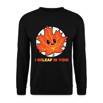 Ich Glaub an Dich - Herbstliches Blatt Outfit - Unisex Pullover - Schwarz - Vorne - Alina (178cm) & Michal (187cm)