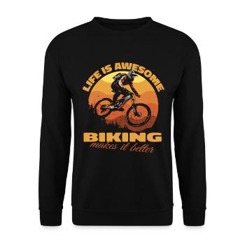 Life is awesome, biking makes it better - Bike - Unisex Pullover - Schwarz - Vorne - Alina (178cm) & Michal (187cm)