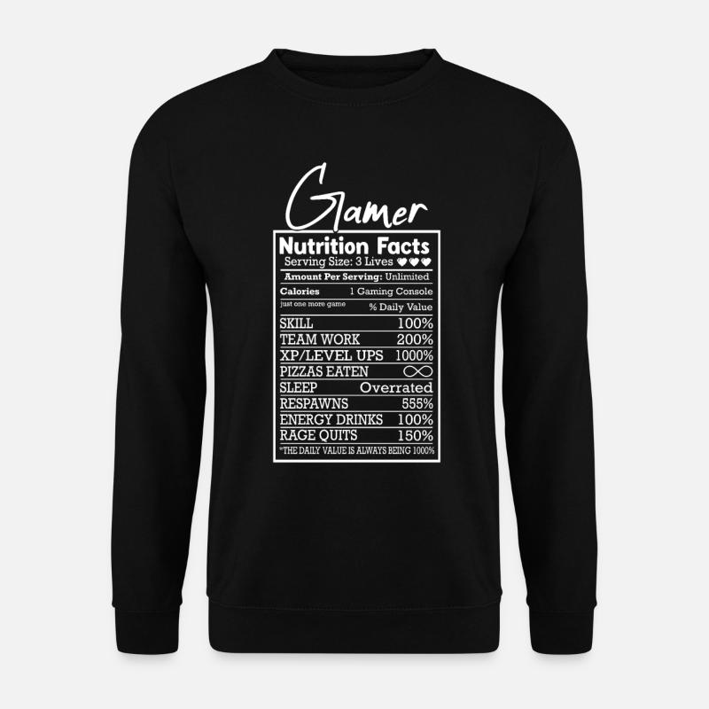 Gamer Nährwerte – Lustiges Design für Zocker - Unisex Pullover - Schwarz