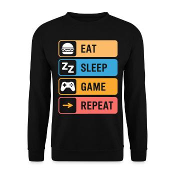 Eating, sleeping, gaming, repeating – gamer saying - Unisex Sweatshirt - black - Front - Alina (178cm) & Michal (187cm)