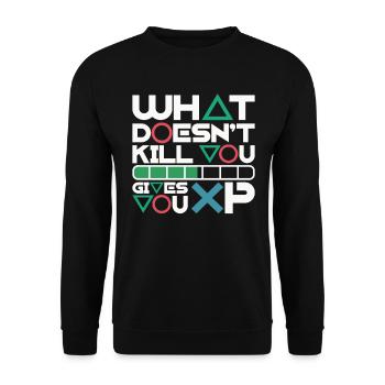 What doesn't kill you gives you XP – Motivation - Unisex Sweatshirt - black - Front - Alina (178cm) & Michal (187cm)