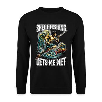 Spearfishing Gets Me Wet Fisherman Spearfisher - Unisex Pullover - Schwarz - Vorne - Alina (178cm) & Michal (187cm)