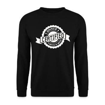 Zertifizierter Gamer – 7 Tage die Woche - Unisex Pullover - Schwarz - Vorne - Alina (178cm) & Michal (187cm)