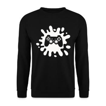Zocker Splatter-Controller – Retro Gaming Kunst - Unisex Pullover - Schwarz - Vorne - Alina (178cm) & Michal (187cm)