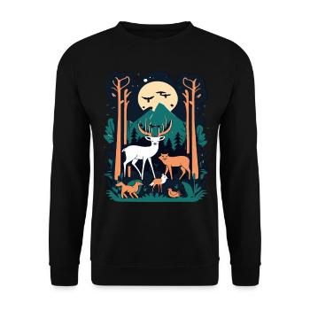 Enchanted Forest Wildlife Scene – Nature Adventure - Unisex Sweatshirt - black - Front - Alina (178cm) & Michal (187cm)